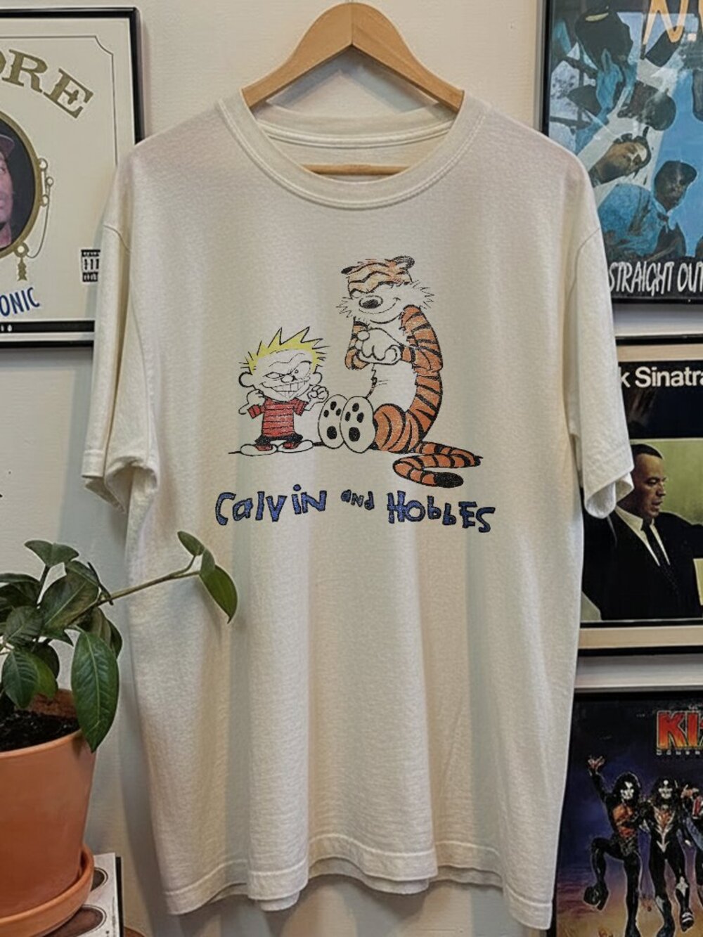 90s Calvin and Hobbes Promo Washed White Tee